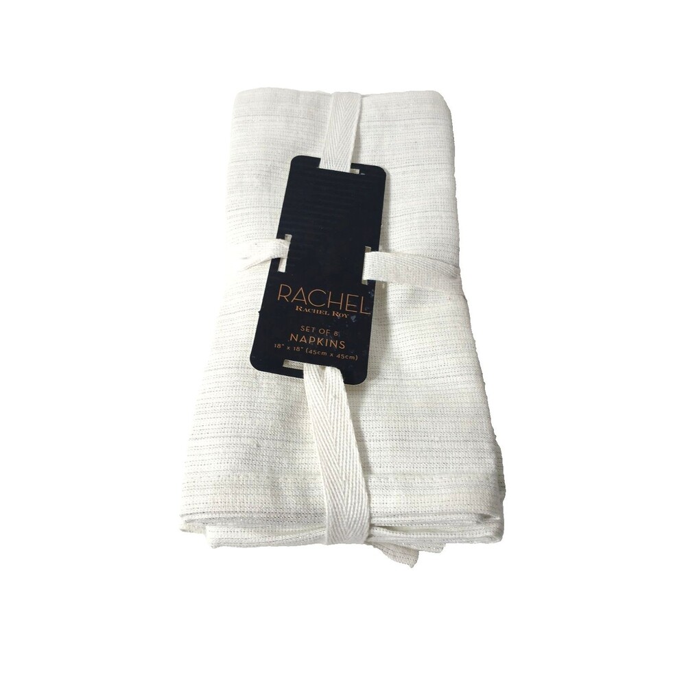 8 Rachel Roy Napkins White Silver 18x18 Cloth Set Of 8 Cloth NWT